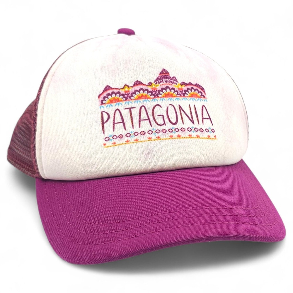 Patagonia LoPro Trucker Hat Mandala Mountain Mesh Snapback Plum Magenta Cream